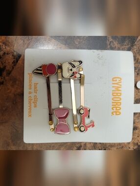 Gymboree Gold-Tone Charm Enamel Hair Clip Set with Pink Accents Nwt